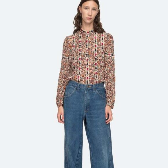 RARE and Unique Sea NewYork Fernande long sleeve top features multi color Sz Xs - Picture 1 of 14